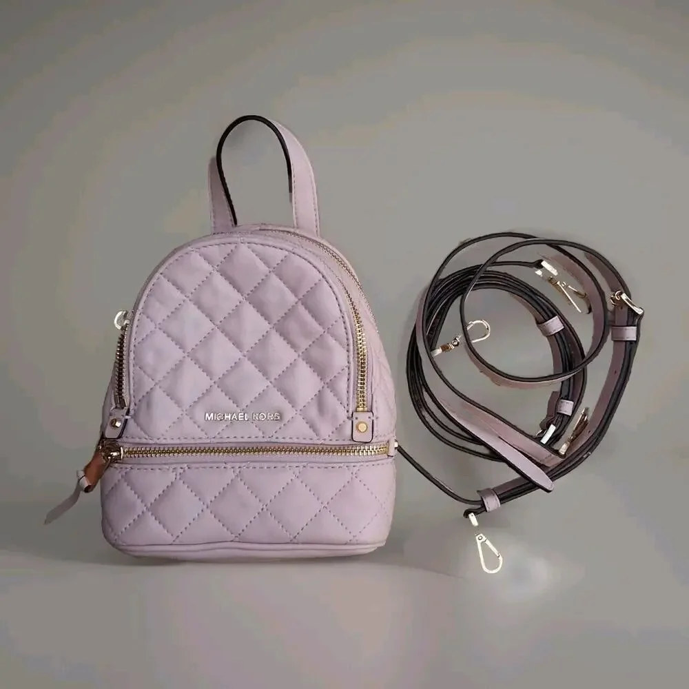 MICHAEL KORS RHEA ZIP XS MESSENSGER BACKPACK QUILT IN BLOSSOM PINK DETACH‎ STRAP